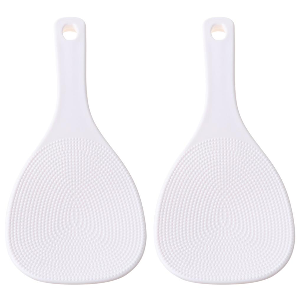 2Pcs Kitchen Non Stick Rice Paddle Hand Roll Spoons White Plastic Meal Spoon