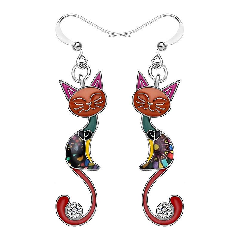 Women's Vintage Dangling Cute Cat Multicolor  Earrings