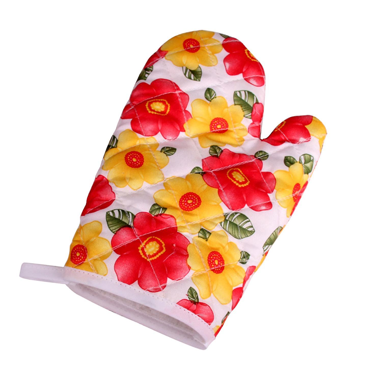 ZHOUBA 1Pc Oven Mitt Soft Texture Polyester Floral Printed Micro-ondes Gant Accessoires de cuisson 4