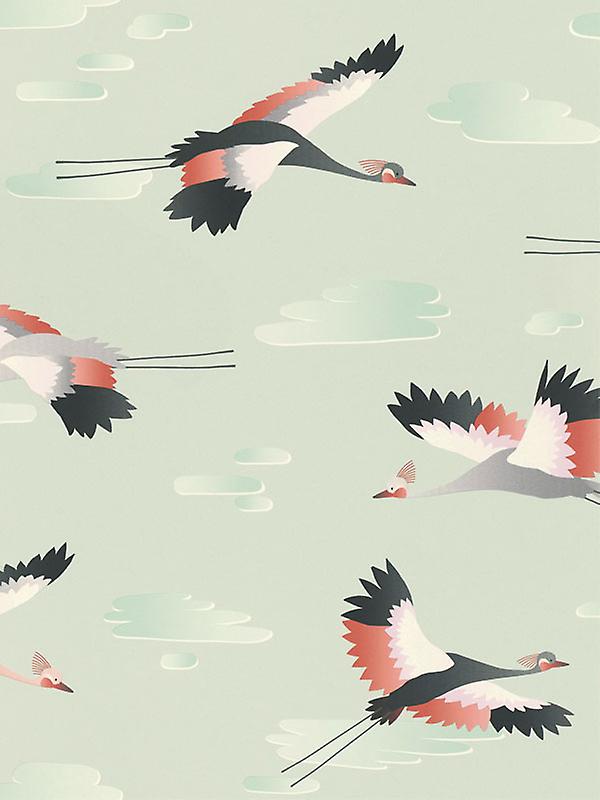 Cranes Wallpaper Green Rasch 818116