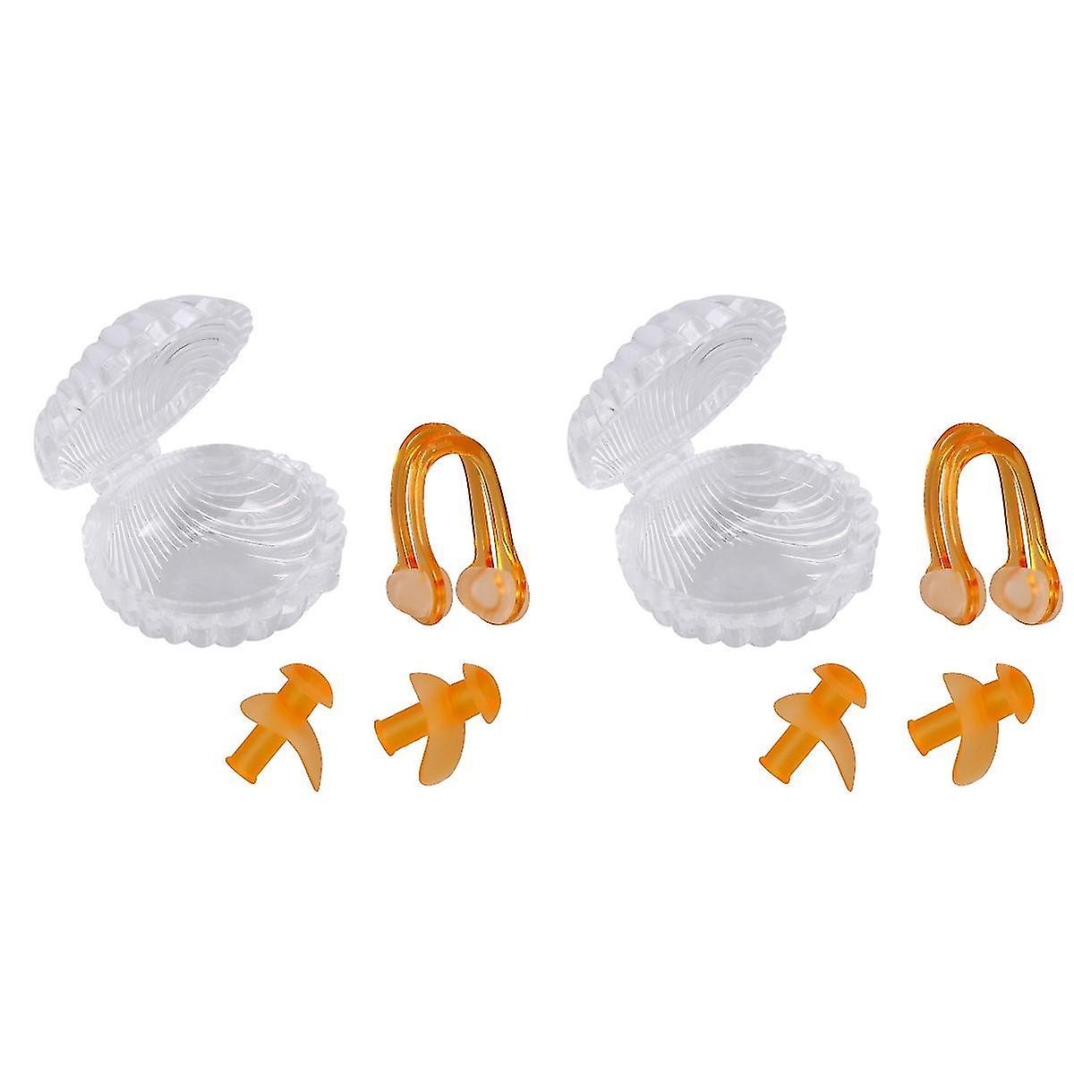 2pcs High-end Exquisite Swim Waterproof Silicone Earplug Nose Clip Set Surf Swimming Accessories(ora