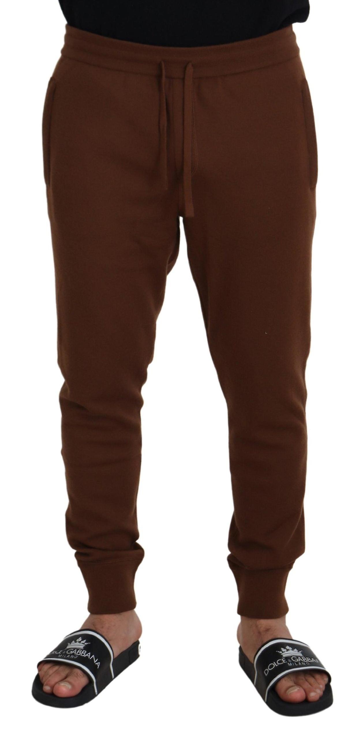 Dolce & Gabbana Brown Cashmere Men Drawstring Jogger Pants