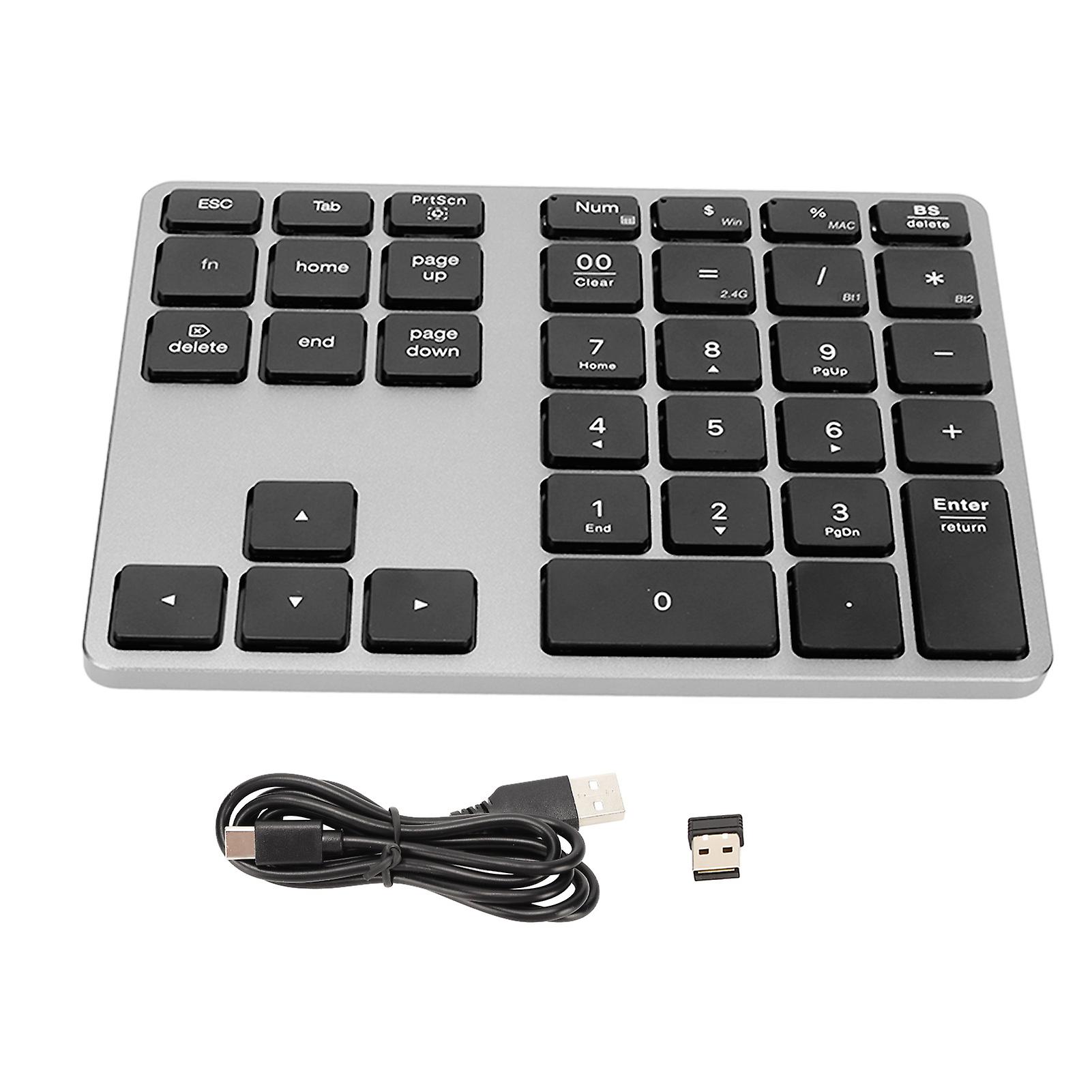 Wireless Number Pad 35 Keys Ergonomic Aluminum Alloy Rechargeable for Desktop Laptop Tablet