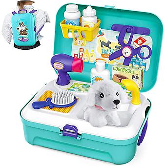 Pet Care Role Play Set Grooming Toys Feeding Dog Backpack Vet Kit Toy for Kids Children