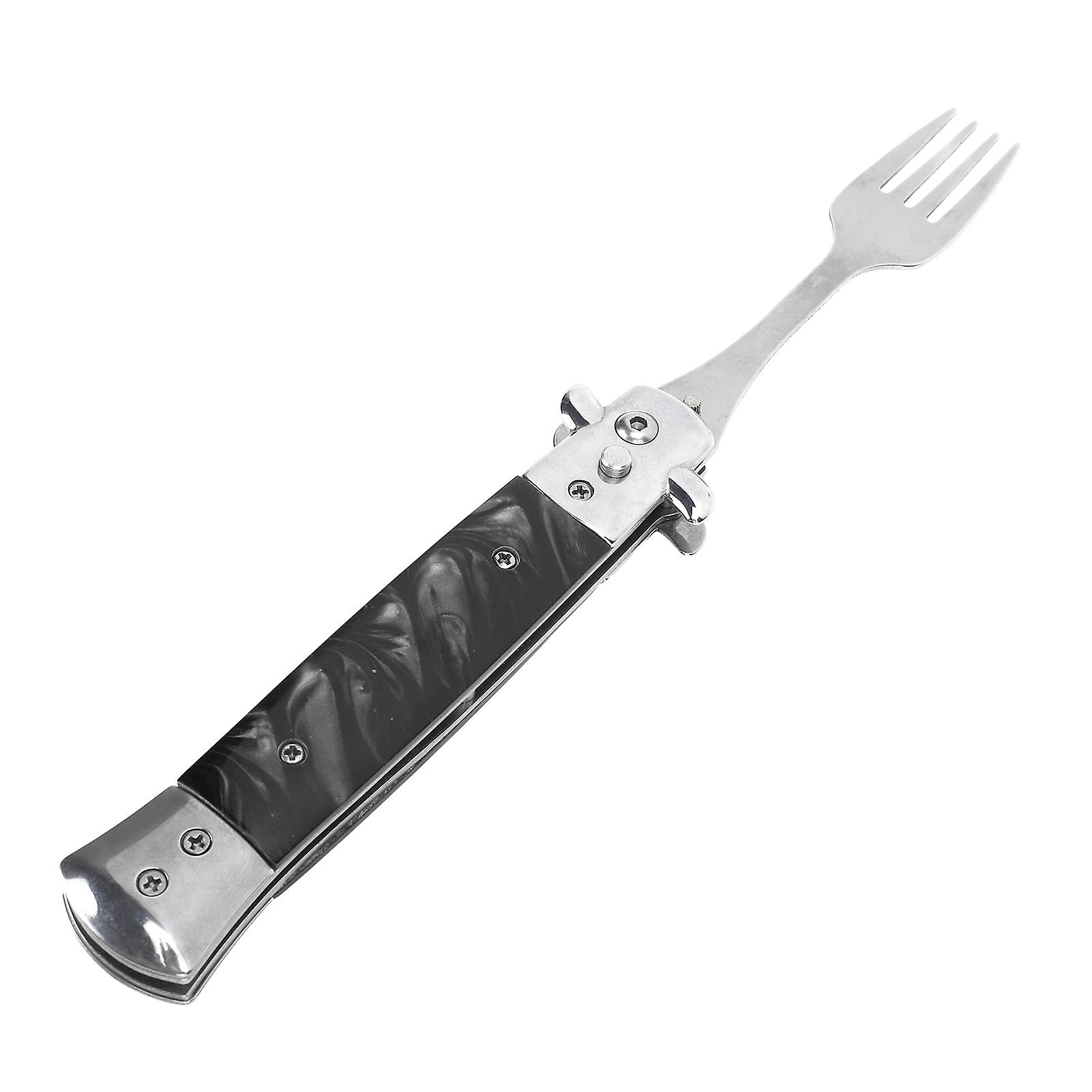 Folding Spring Camping Fork One Button Flick 304 Stainless Steel Pocket Size Automatic Spring Utensils Fork Black 