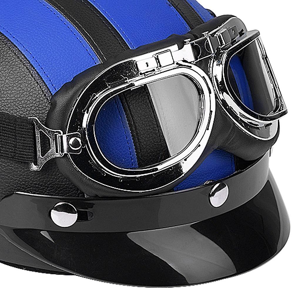 Universal Motorcycle Scooter Synthetic Leather Open Face Half Helmet & Visor UV Goggles White