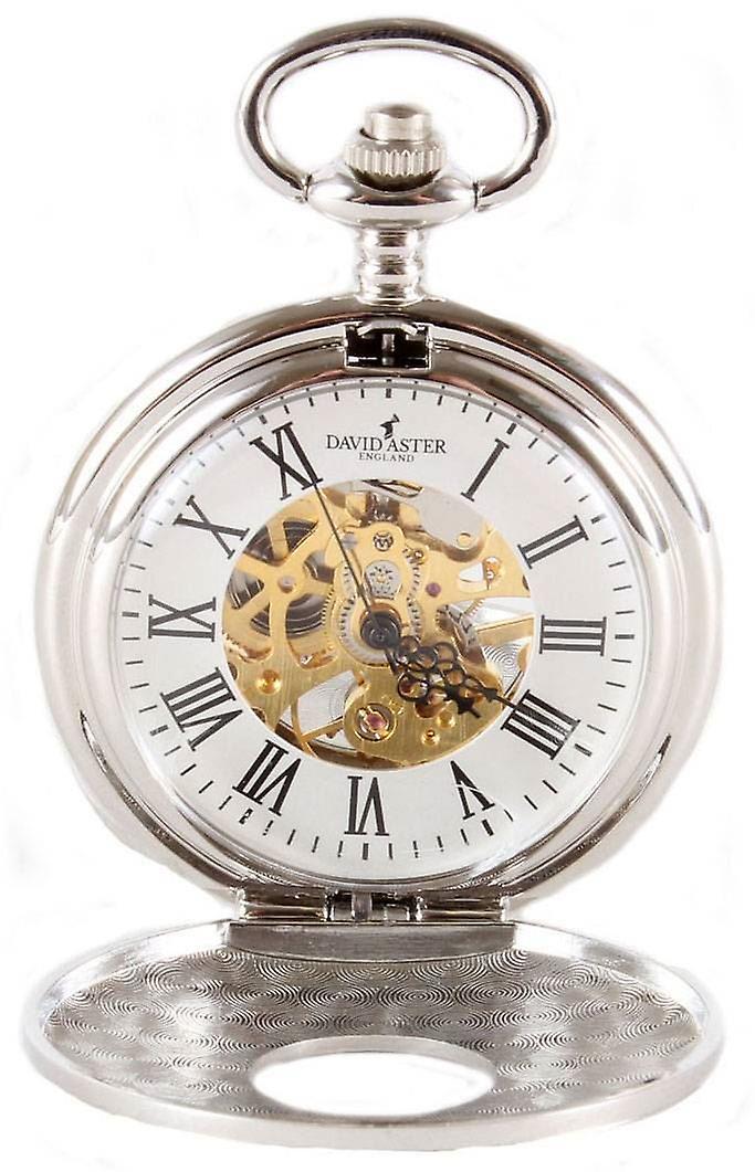 David Aster Half Hunter Patterned Mechanical Pocket Watch - Silver/Gold