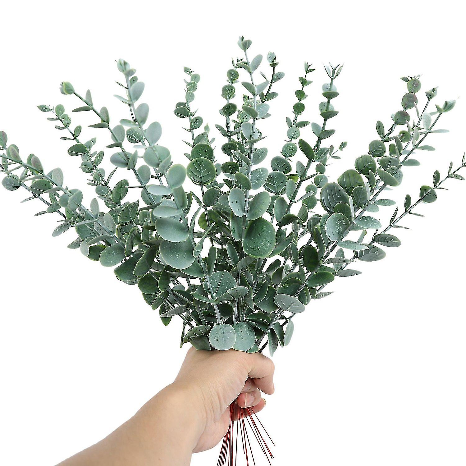 24Pcs Artificial Leaves Realistic Easy Care Plastic 38cm Simulated Eucalyptus Green Plant Branch Hom
