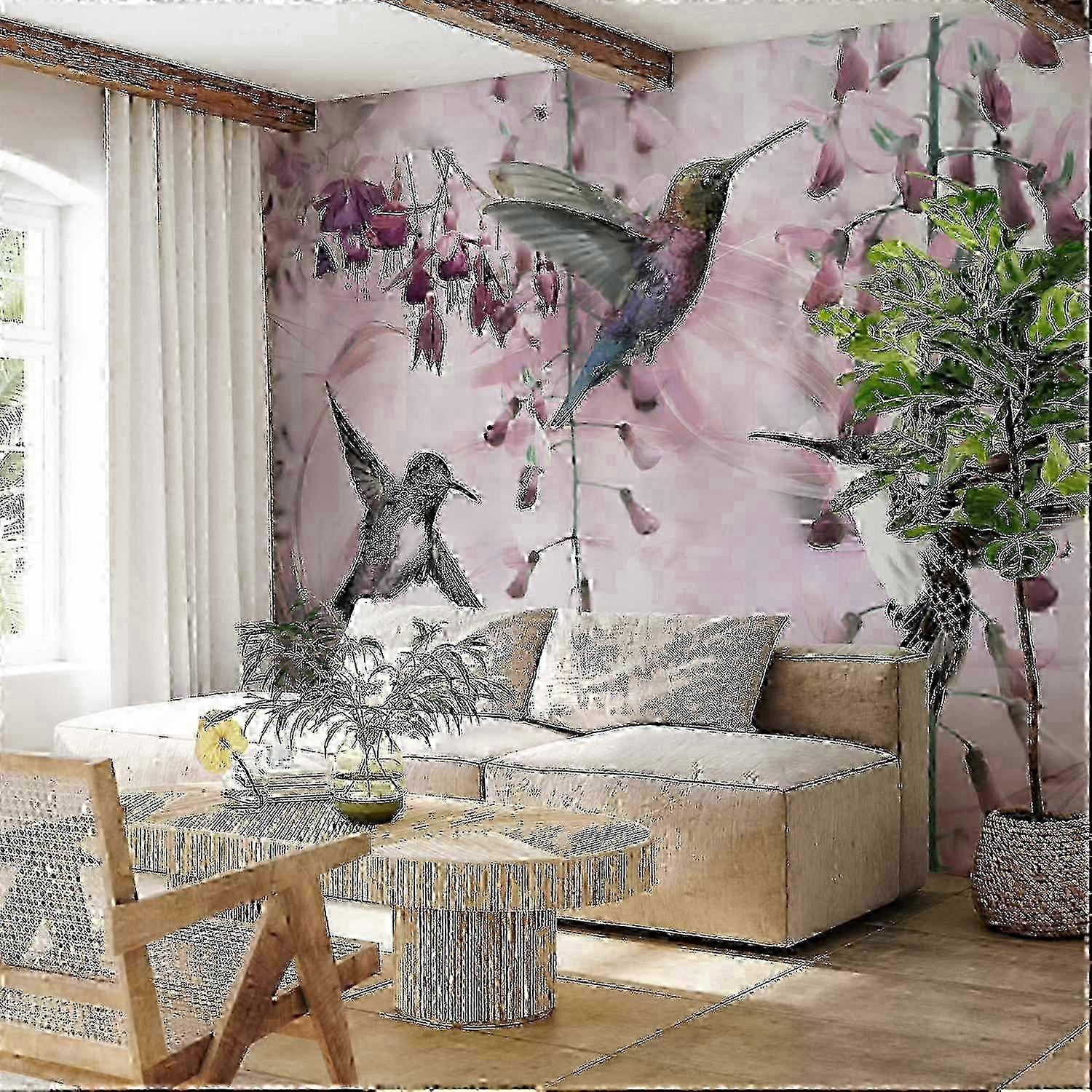 Murale - Colibris volants (rose)