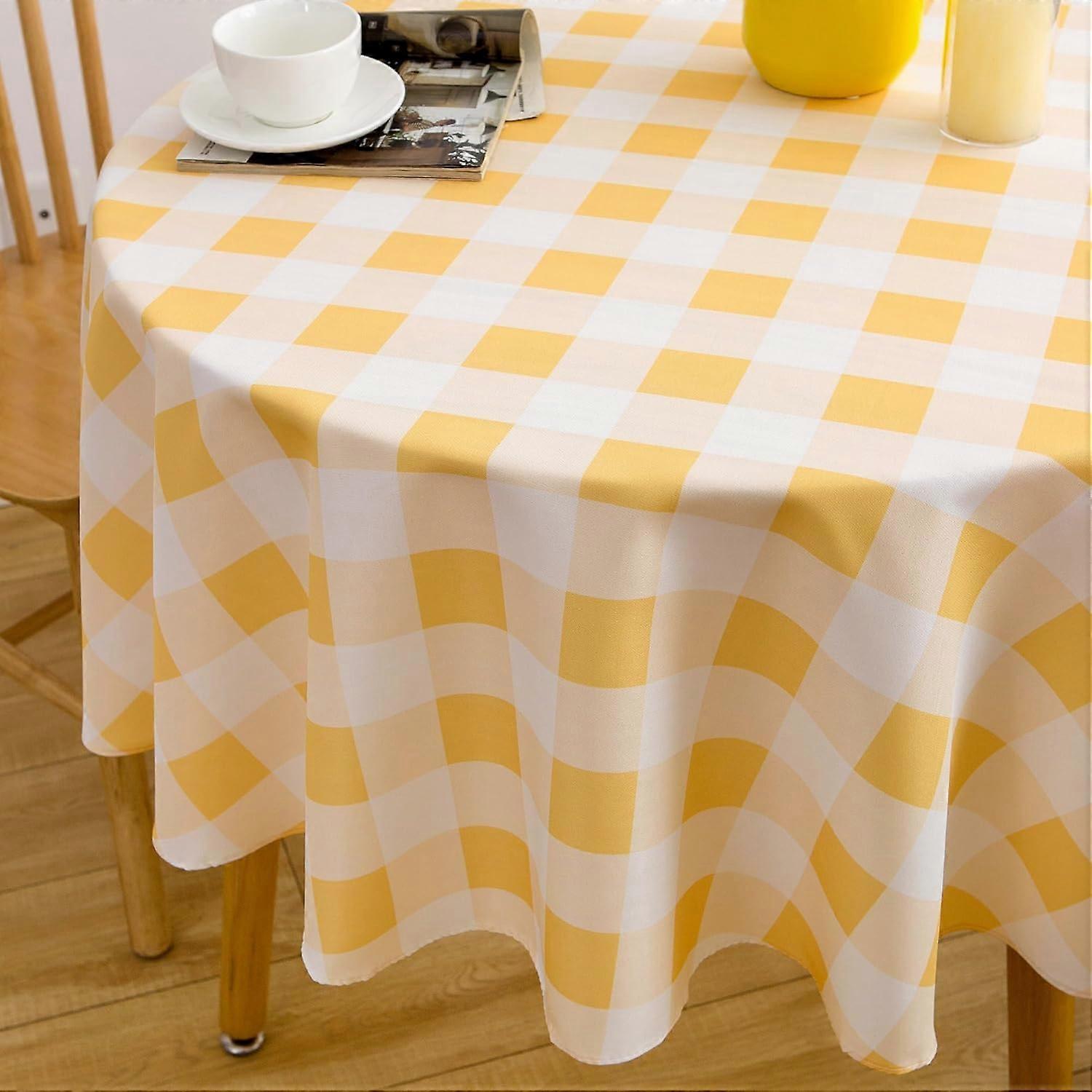 Nappe Vichy jaune 60 pouces rond jaune et blanc Buffalo Plaid nappe à carreaux - Housse de table en polyester réutilisable résistant à l’eau pour Sprin
