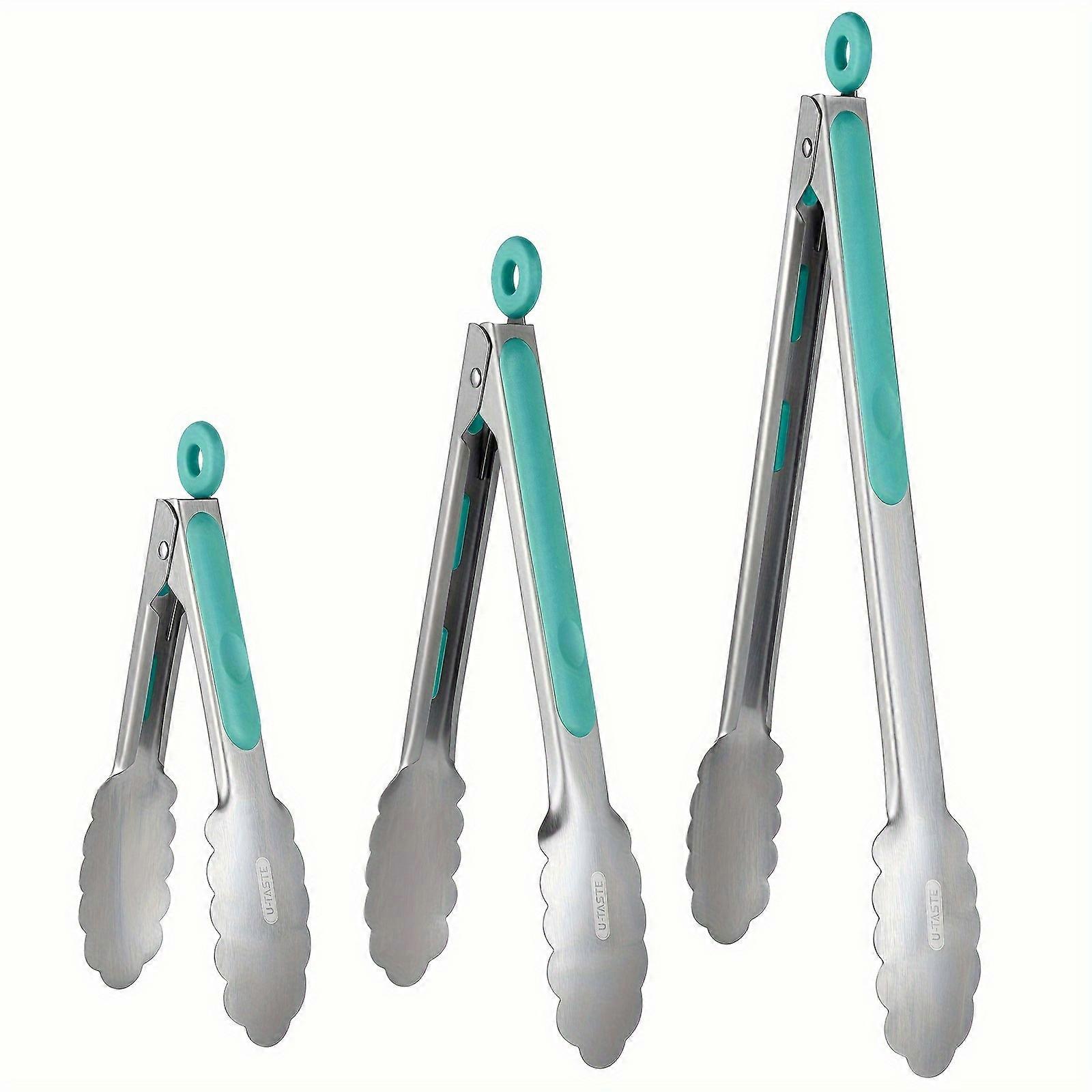 1pc/1 Set, 18/8 Stainless Steel Kitchen Tongs, Heat Resistant Cooking Grilling Tong With Sturdy Metal Tips, Non Slip Silicone Handle, Smooth Locking F