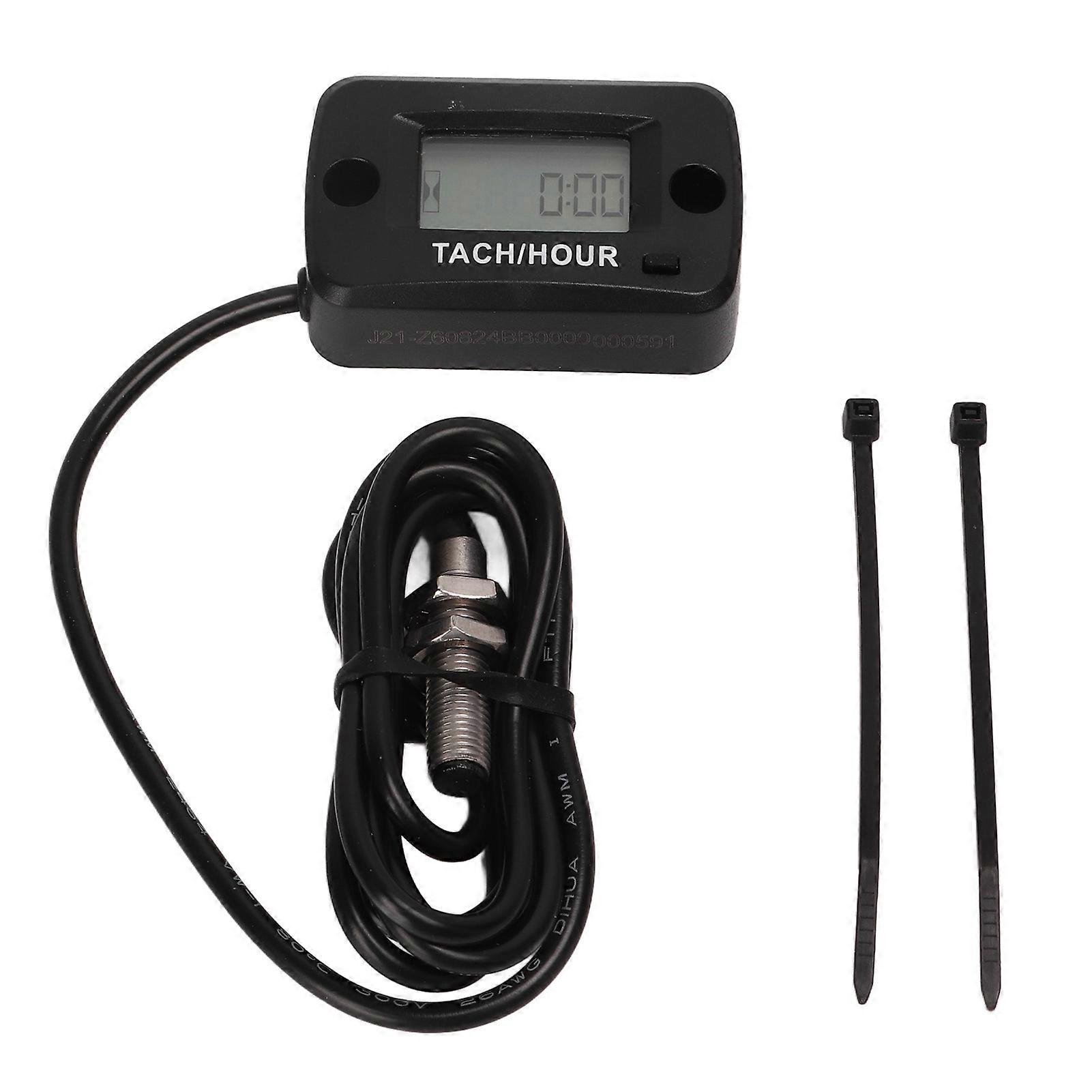 Digital Tachometer Gauge Hour Meter Resettable Job Timer with 1.2m Wire IP67 Waterproof for Lawn Mowers Chain Saws