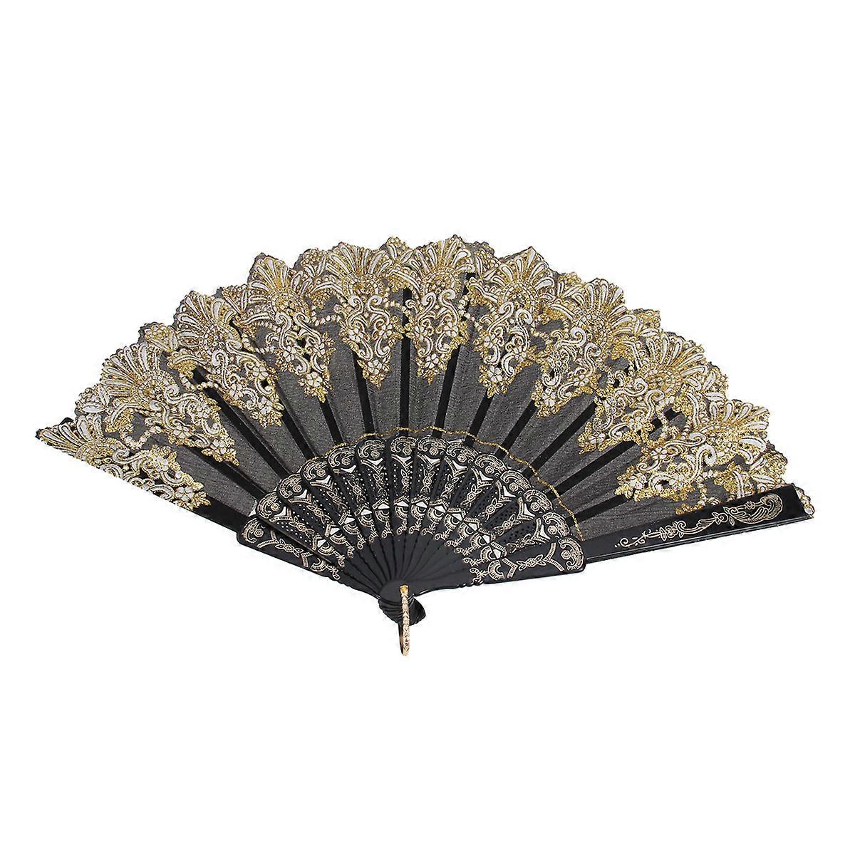 Large Folding Hand Fan Chinese Style Printed Foldable Fan Festival Gift Performance Fan (Black)