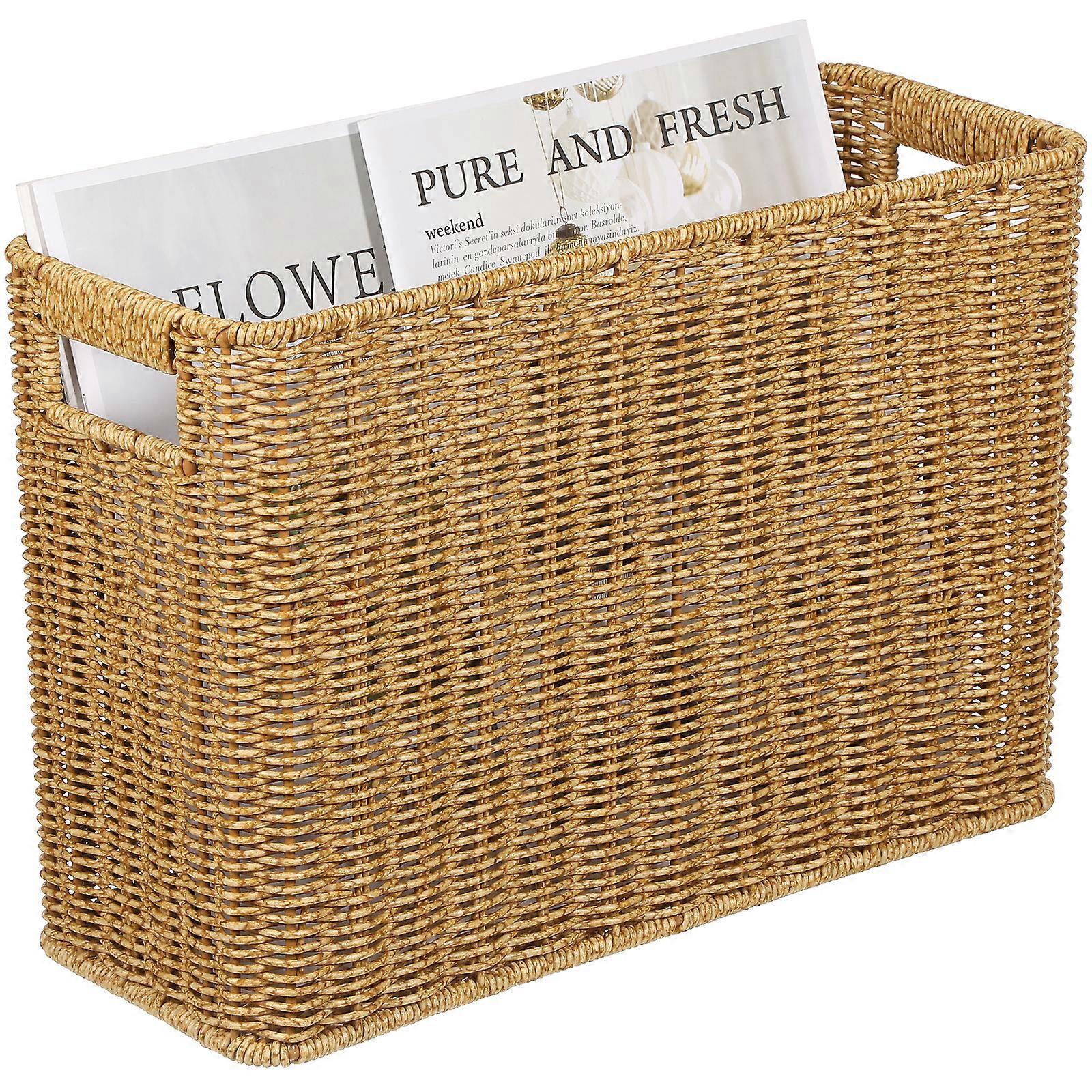 Imitation Rattan Weave Basket Desktop Finishing Basket Hollow Handle Basket