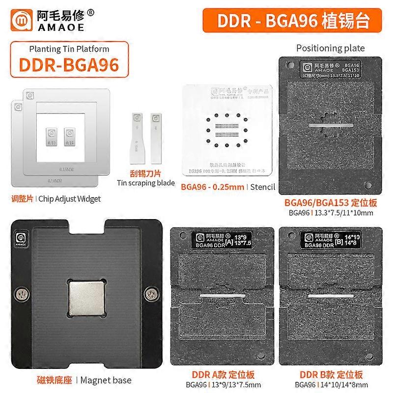 Amaoe DDR2 3 4 BGA Reballing Stencil BGA96 BGA153 Magnetic Platform Positioning Plate Steel Mesh for LCD Smart TV Repair Tool