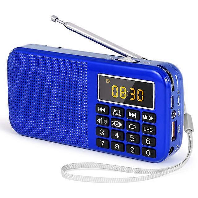 J-725 Radio FM Tragbare Radios Digitalradio Wiederaufladbares Radio USB / SD / TF / AUX Player Taschenlampe Wecker LED-Anzeige Blau