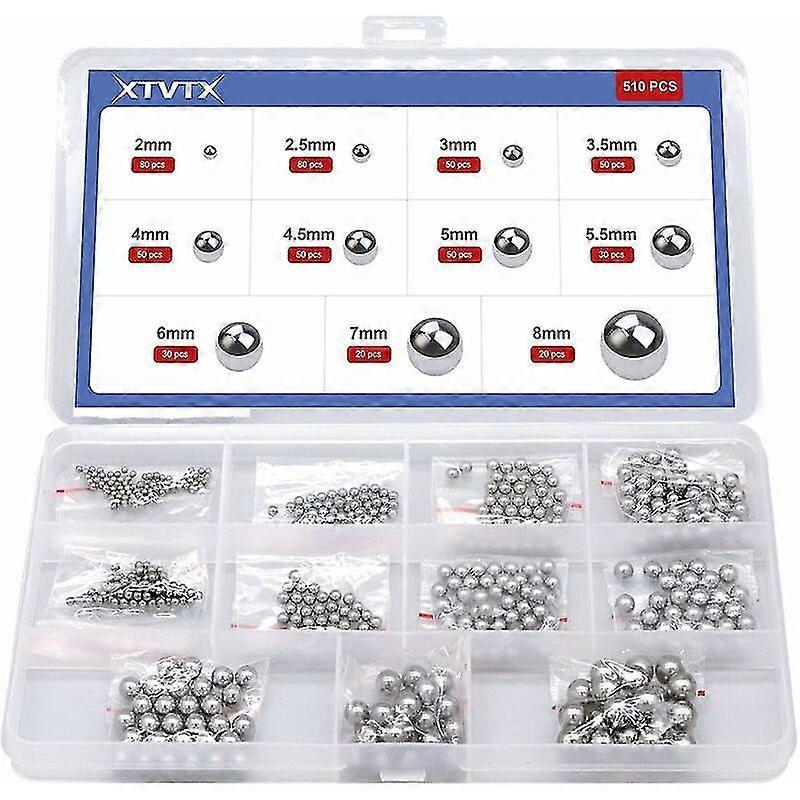 510 Adet Katı Hassas Krom Çelik Rulman Bilyalı Çeşitleri Kiti Kombinasyonu 2mm-8mm Bisiklette Kullanılan
