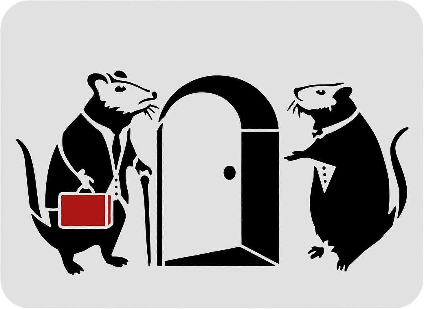 Banksy Mouse Stencil Doormen Rats Stencil Plastic Banksy Painting Stencil Reusable Banksy Mouse Pattern Stencils for Painting on Wood Floor Wall and T