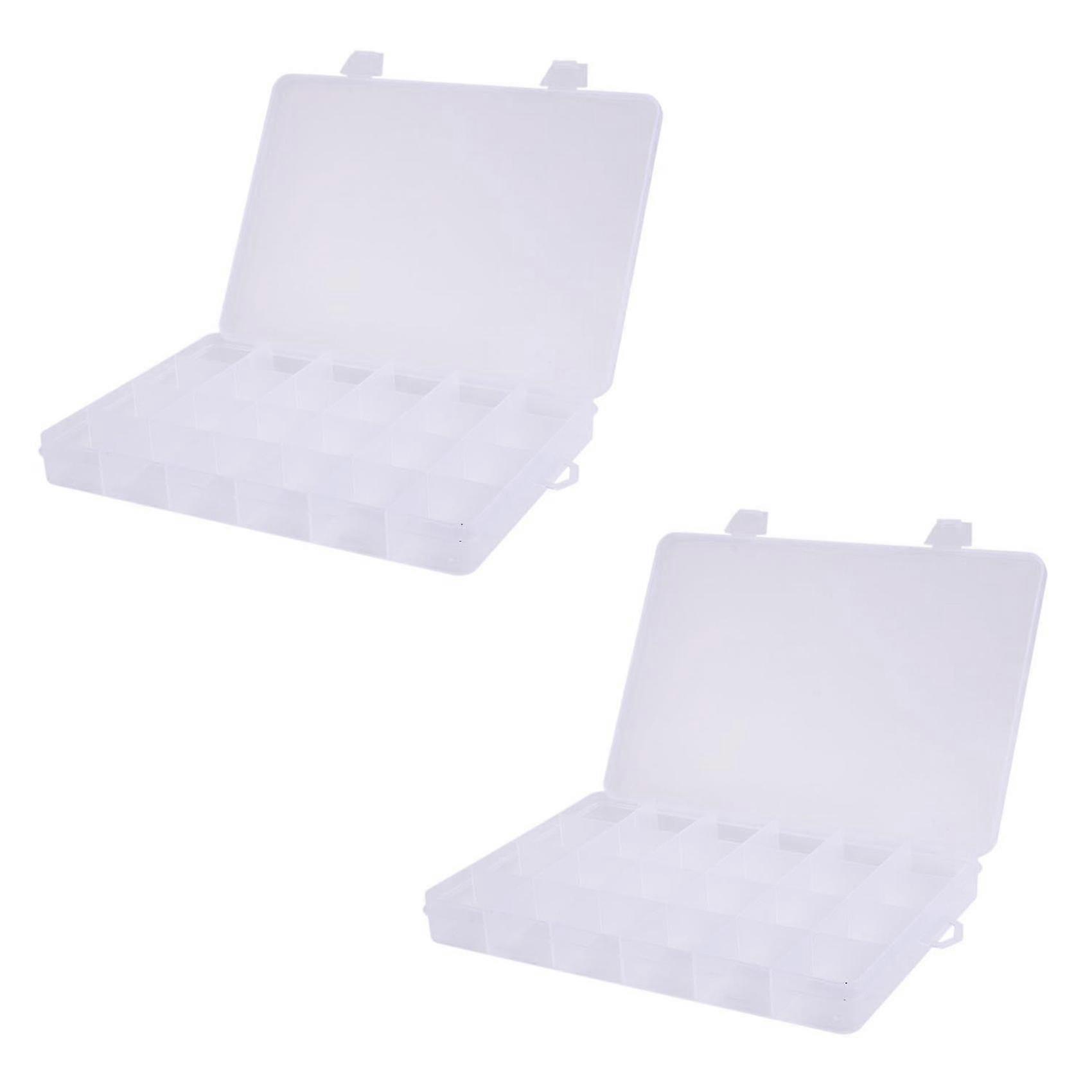 2x 24 Compartments Plastic Box Case Jewelry Bead Storage Container Craft Organizer