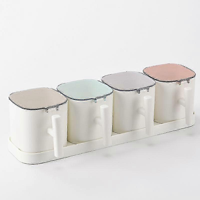 4 Grid Spice Salt Sugar Jars Pepper Condiment Storage Container