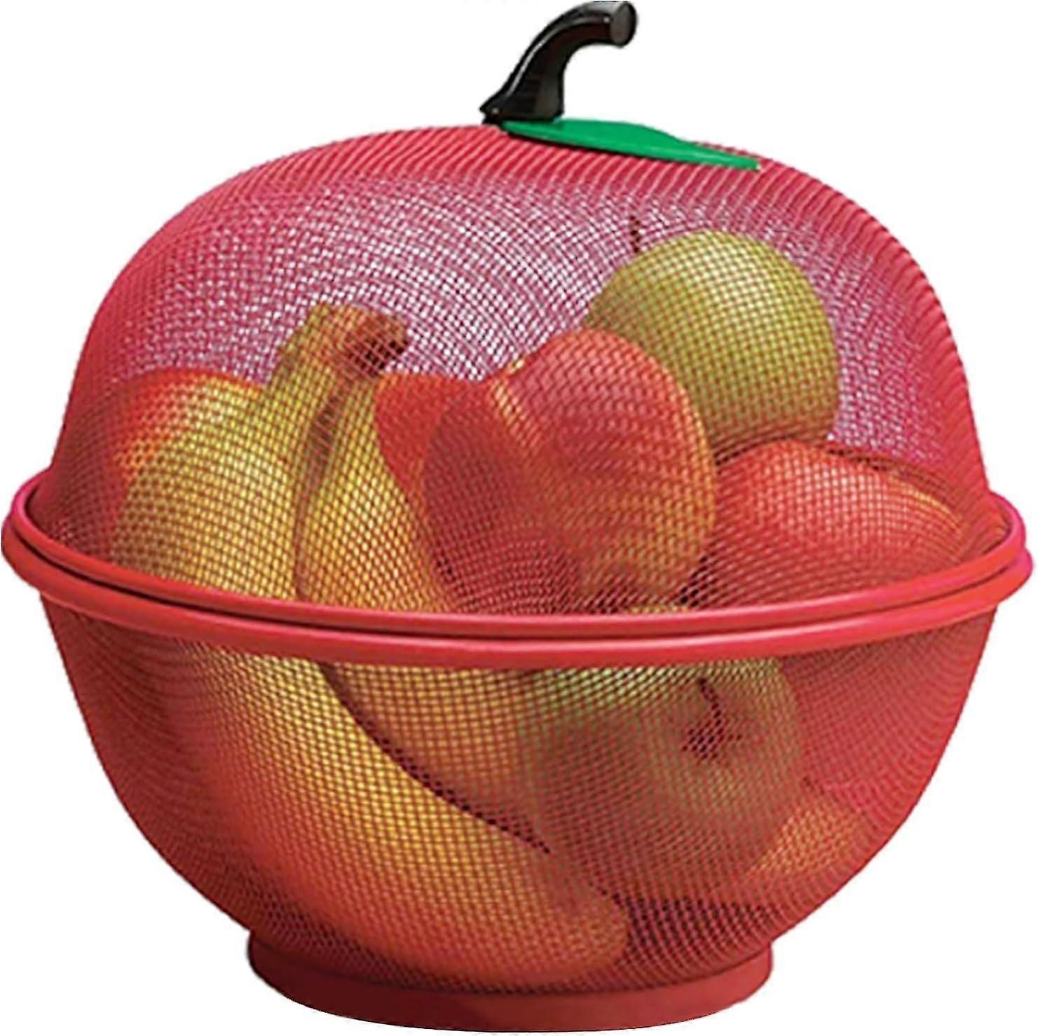 Fruit Bowl Basket Red Apple Shape Mesh With Lid Space Saving Vegetable Storage Holder Drain Basket