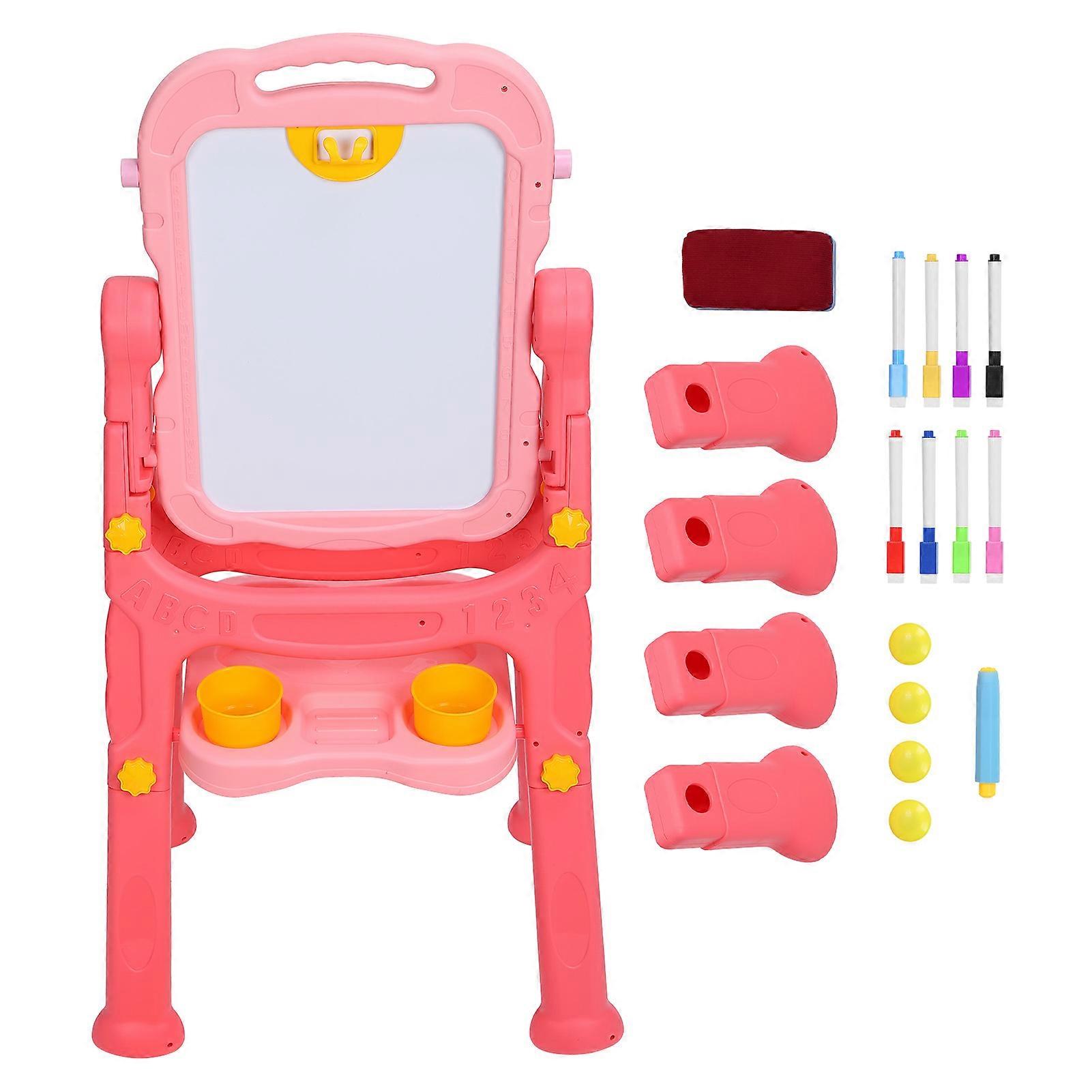 Children Easel PP Plastic Double Sided Magnetic Drawing Board with Adjustable Height(Pink )