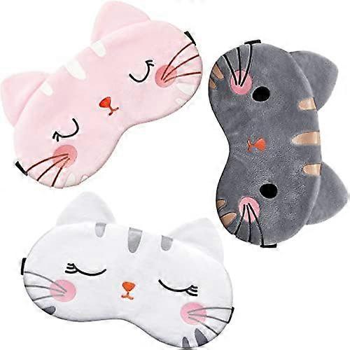 Cute Eye Mask for Sleeping 3 Pieces Cartoon Dog Face Eye Cover Funny Animal Cat Sleeping Mask Soft Lightweight Night Sleep Eye Masks Kitty Eye Mask Bl