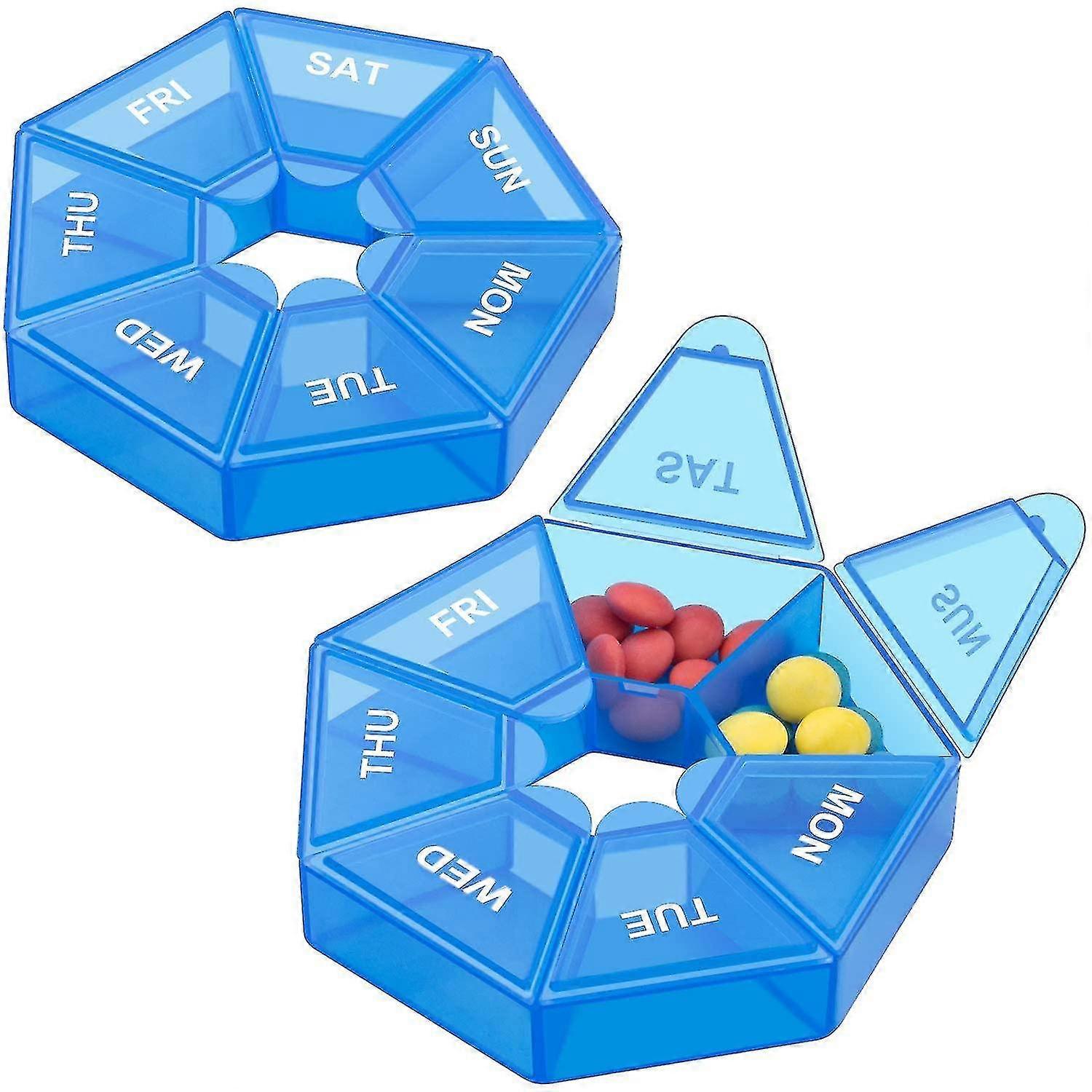 Weekly Pill Organiser, 2 Pcs Portable Pill Boxes Pill Boxesblue