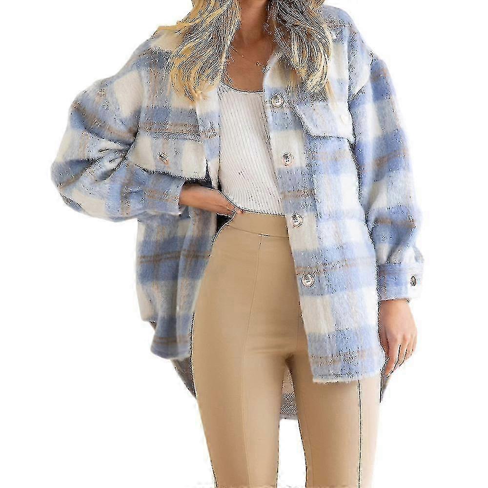 Zimowy płaszcz wełniany Casual Plaid Flannel Shacket Jacket Oversize Button Down Koszula z długim rękawem Fall Shirt Jacket Coat Tops Kurtka Damska