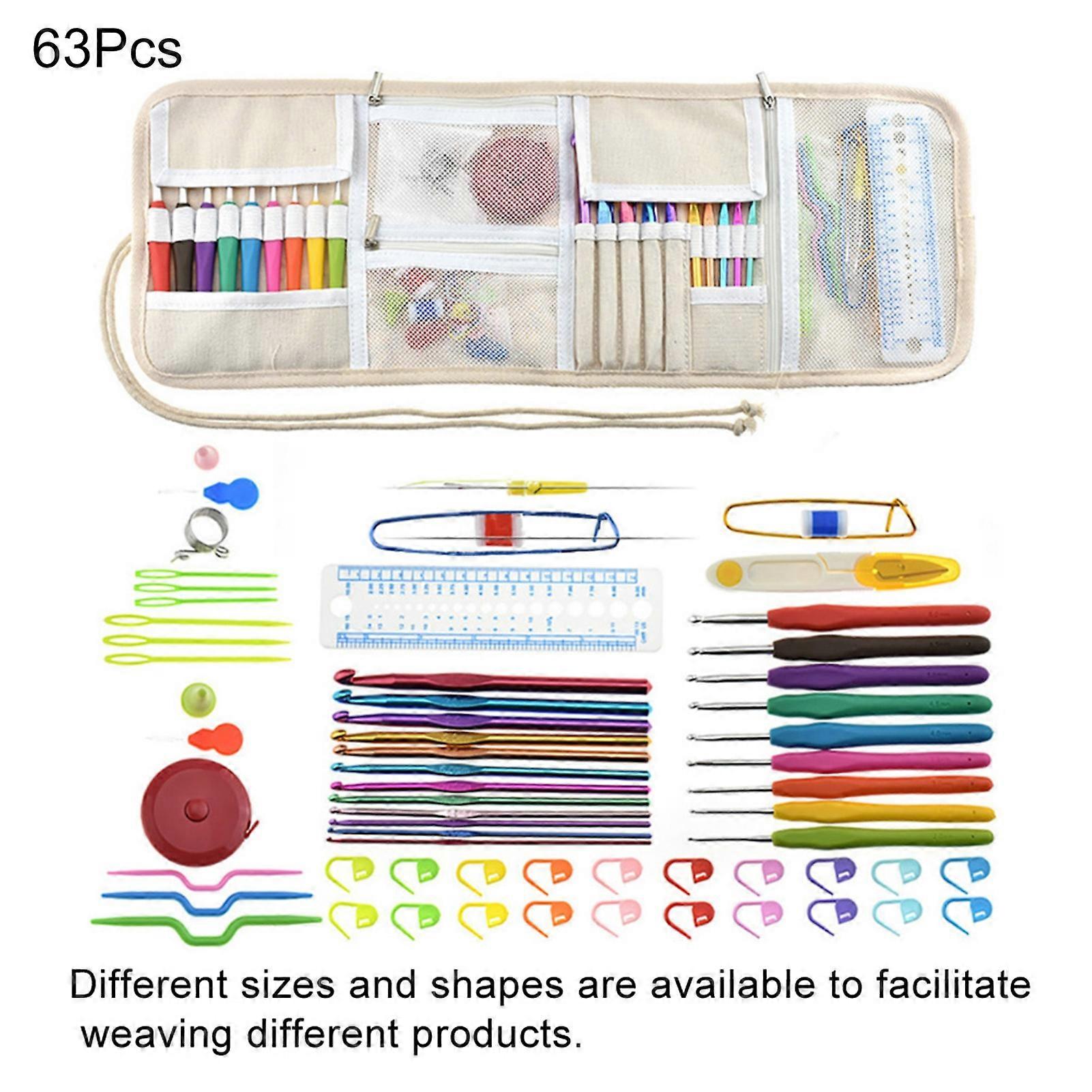 63Pcs Portable Crochet Hooks Needles Craft Set DIY Knitting Yarn Organizer Kit