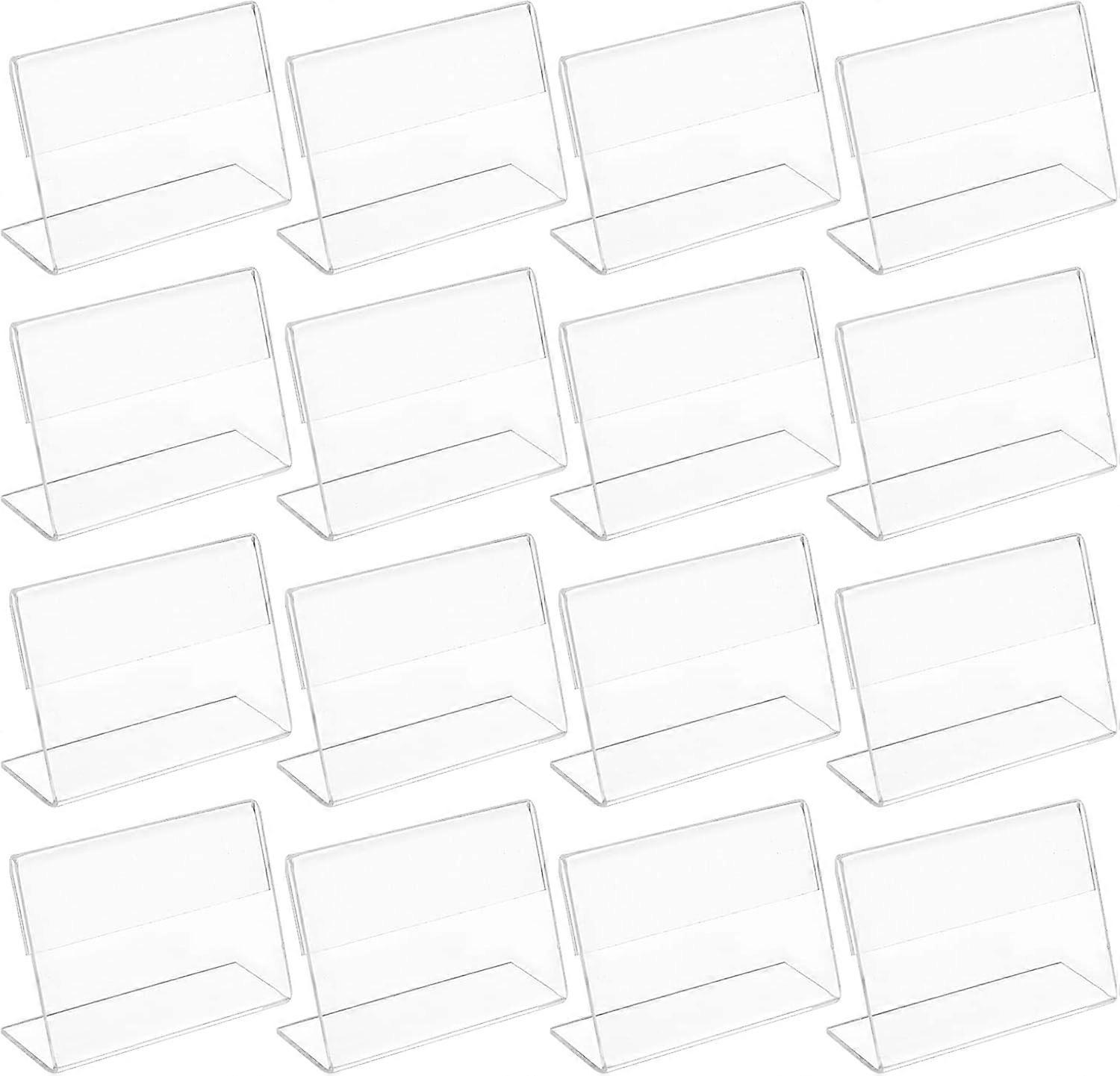 40 Pcs Mini Sign Display Holder L Shape Sign Holer Clear Acrylic Price Tag Name Card Label Stand Sign Display Holder Name Place Cards for Weddings Sup