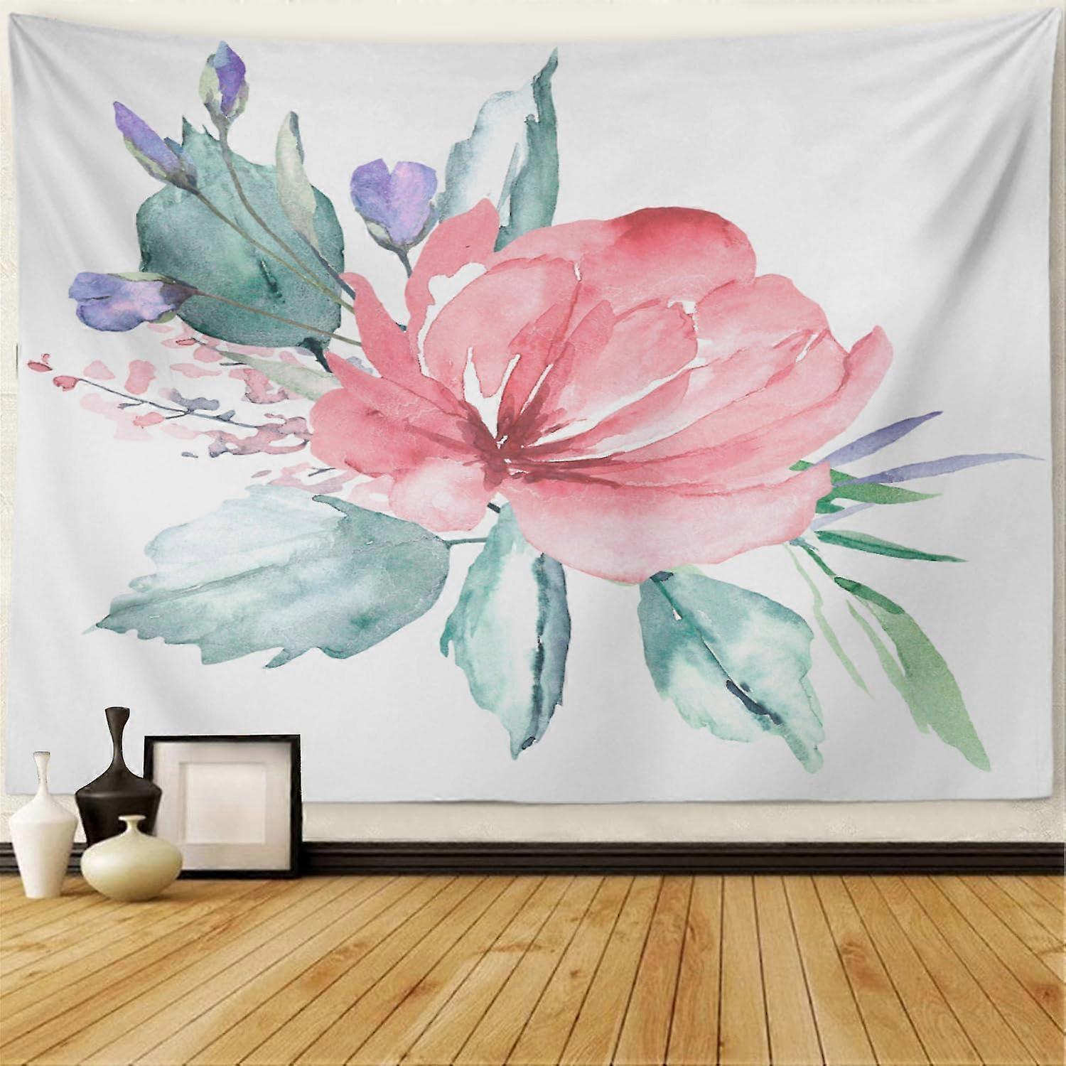 Pink Flower Wall Tapestry Watercolor Pink Peony Art Flower Blossom Botanical Bouquet Branch Banners Floral Tapestry Wall Hanging Wall Decor Tapestry f