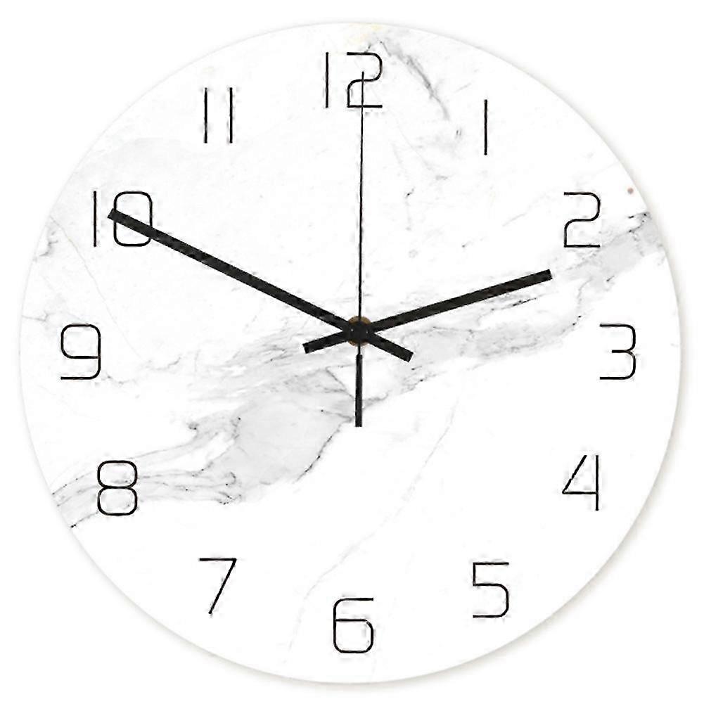 1Pc Wall Clock White Marble Grain UV Print Hanging Acrylic Round Clock Decorative Clock Without Bat