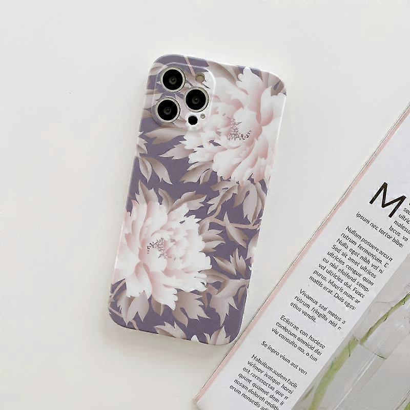For iPhone 12 Frosted Flowers Pattern IMD TPU Case(Gray)