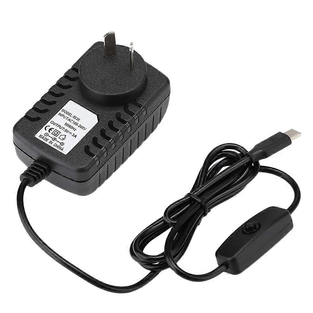 Raspberry Pi 4B用電源アダプター オン/オフスイッチ 5V 3A タイプE C (100-240V) (AUプラグ)