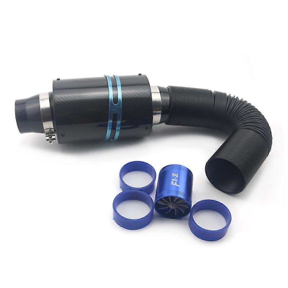1 Set Universal Car 3 Inch Carbon Fibre Cold Air Filter Feed Enclosed Intake Induction Pipe Hose Kit Universal