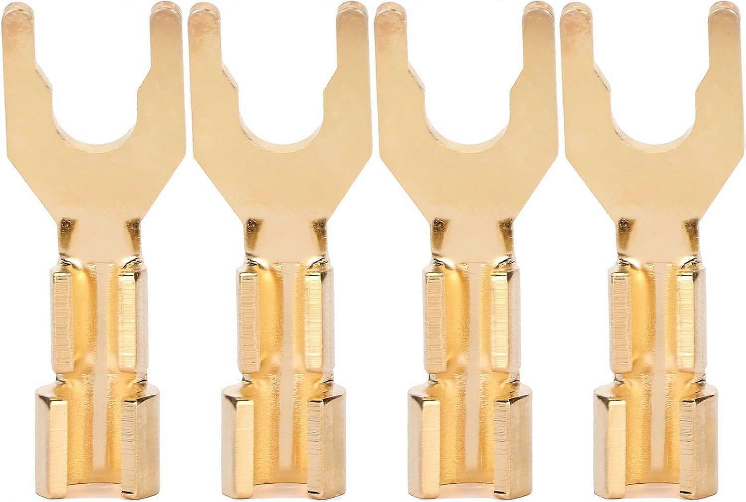 4pcs Y Plug Spade Connector Gold Plated 45 Degree Fork Speaker Wire Connector Audio Screw Fork Adapter for DIY Speaker Wire