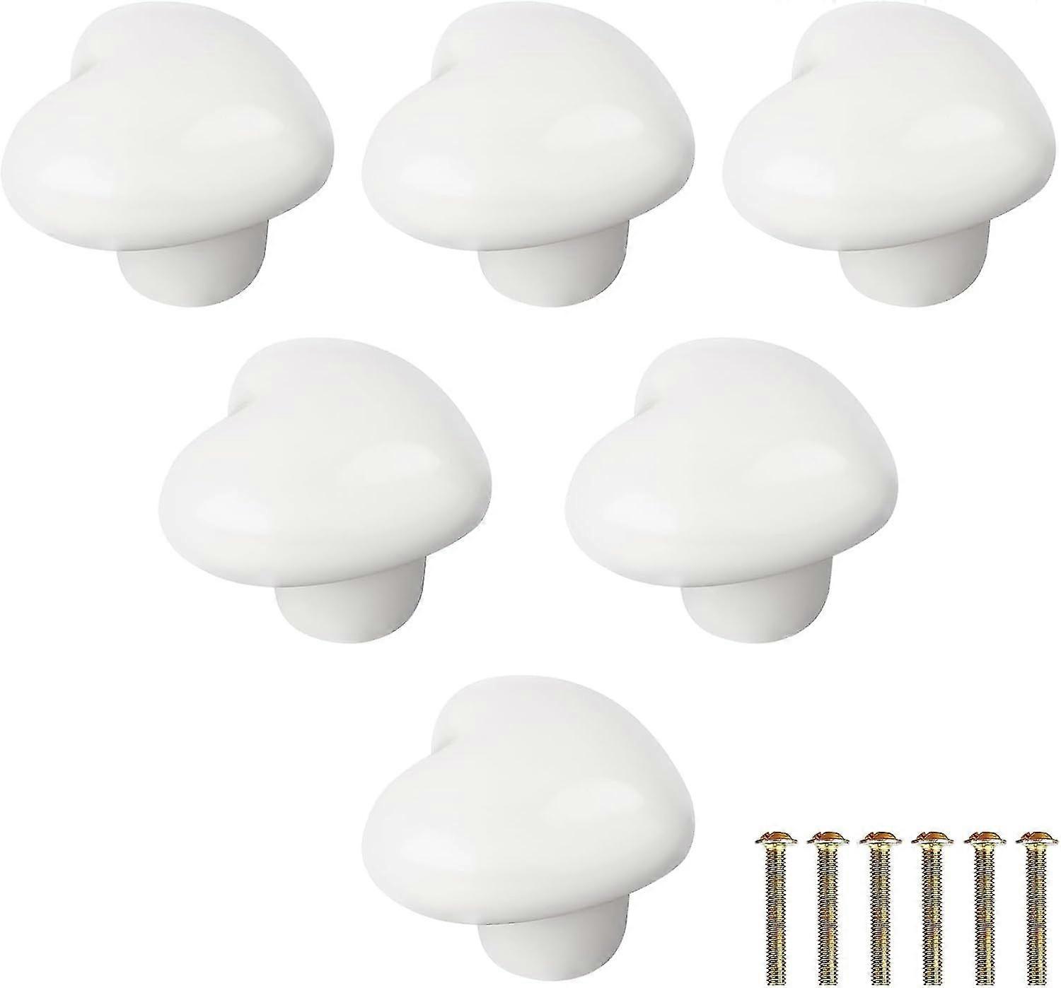 Pack Of 6 Heart-shaped Cabinet Knobs, Ceramic Furniture Knobs, Drawer Knobs, Knobs For Cabinets With Screws For Cupboards, Wardrobes (white)
