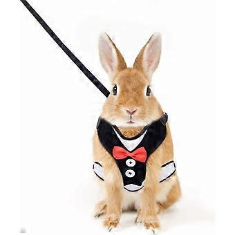 Rabbit Harness, Breathable and Casual Bow Tie Back, Adjustable Small Animal Harness, Suitable for Walking (Black, 25-40cm)