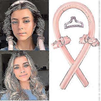 Ribbon Hair Curler Verktøy Heatless Curling Rod Pannebånd Wave Former, Rosa