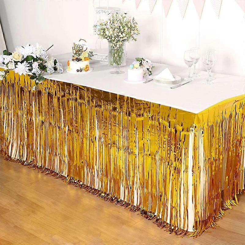 Glam Up Your Party with a 1pc Golden Tassel Table Skirt - Perfect for Any Occasion! Easter Gift