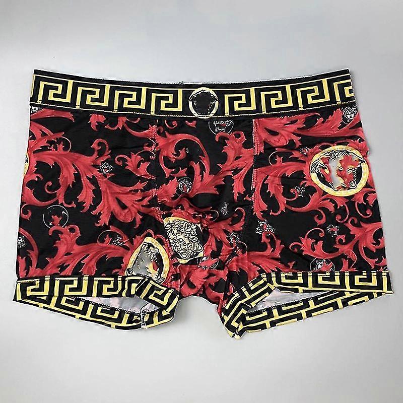Men's Retro Print Boxers Shorts Breathable Cotton Seamless Stretch Non-stuffiness Underwear Soft-c
