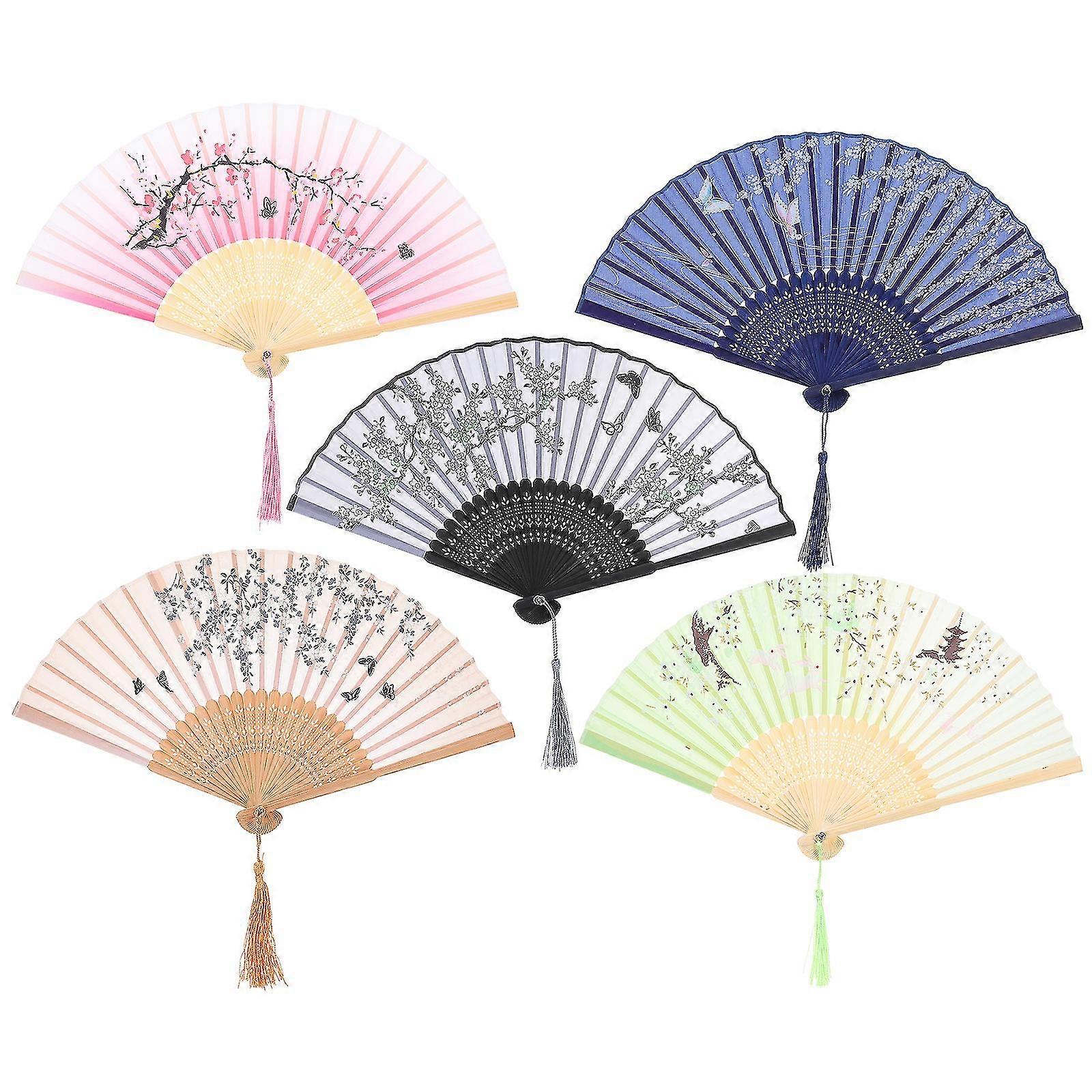 5Pcs Chinese Folding Fan Elegant Hand Fan Photo Prop Dancing Fan for Decor Random Style