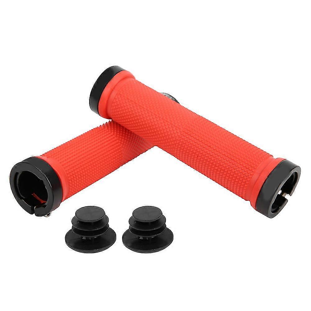 Mountain Bike Handlebar Grip, Anti-slip Lock-On Bicycle Cycling Handle Bar Grips (Red)
