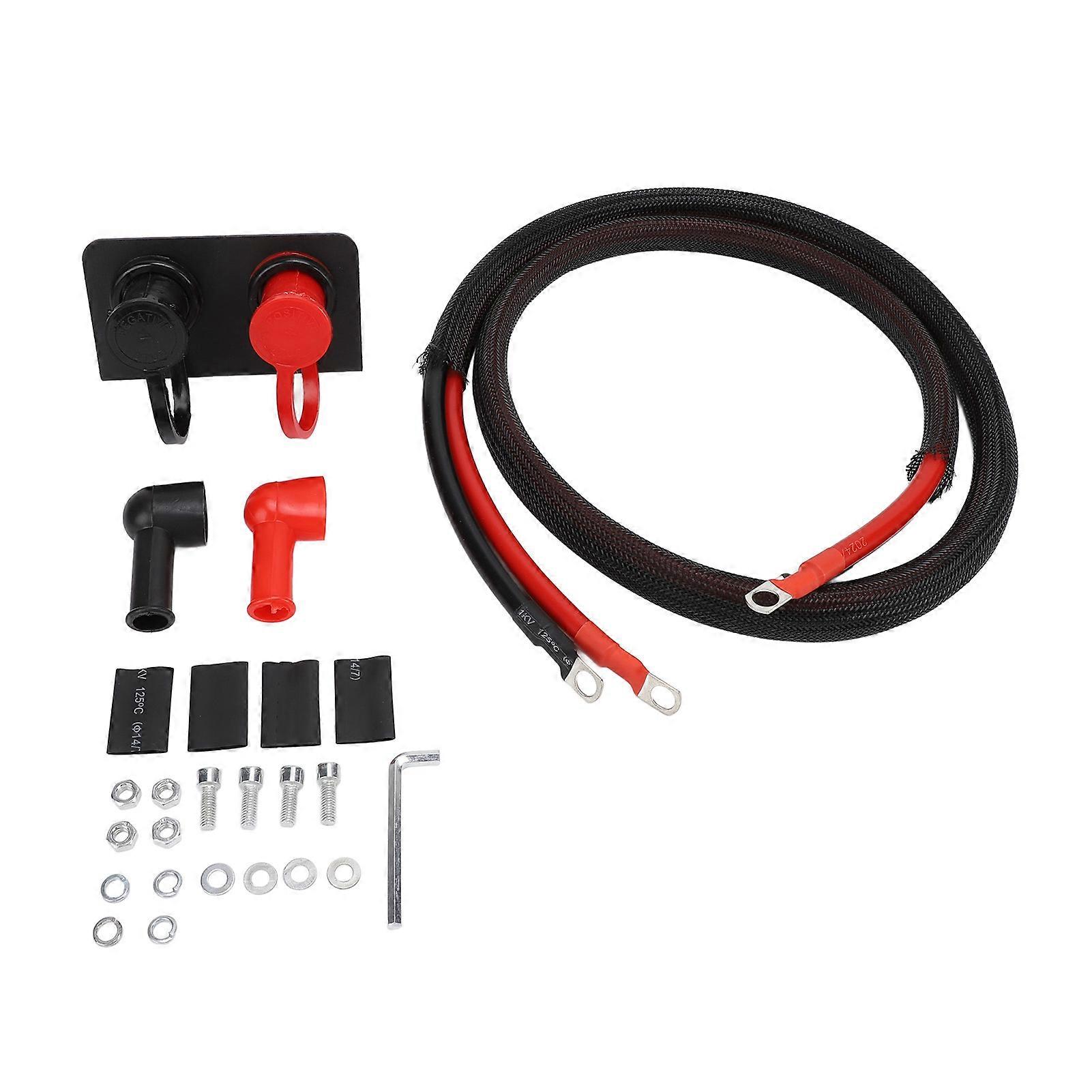 Offset Battery Terminals, 3/8" Stud, Battery Jump Starter Terminal with Cover, 250A Battery Charging Terminal Kit for Car, Truck, Boat, ATV, UTV
