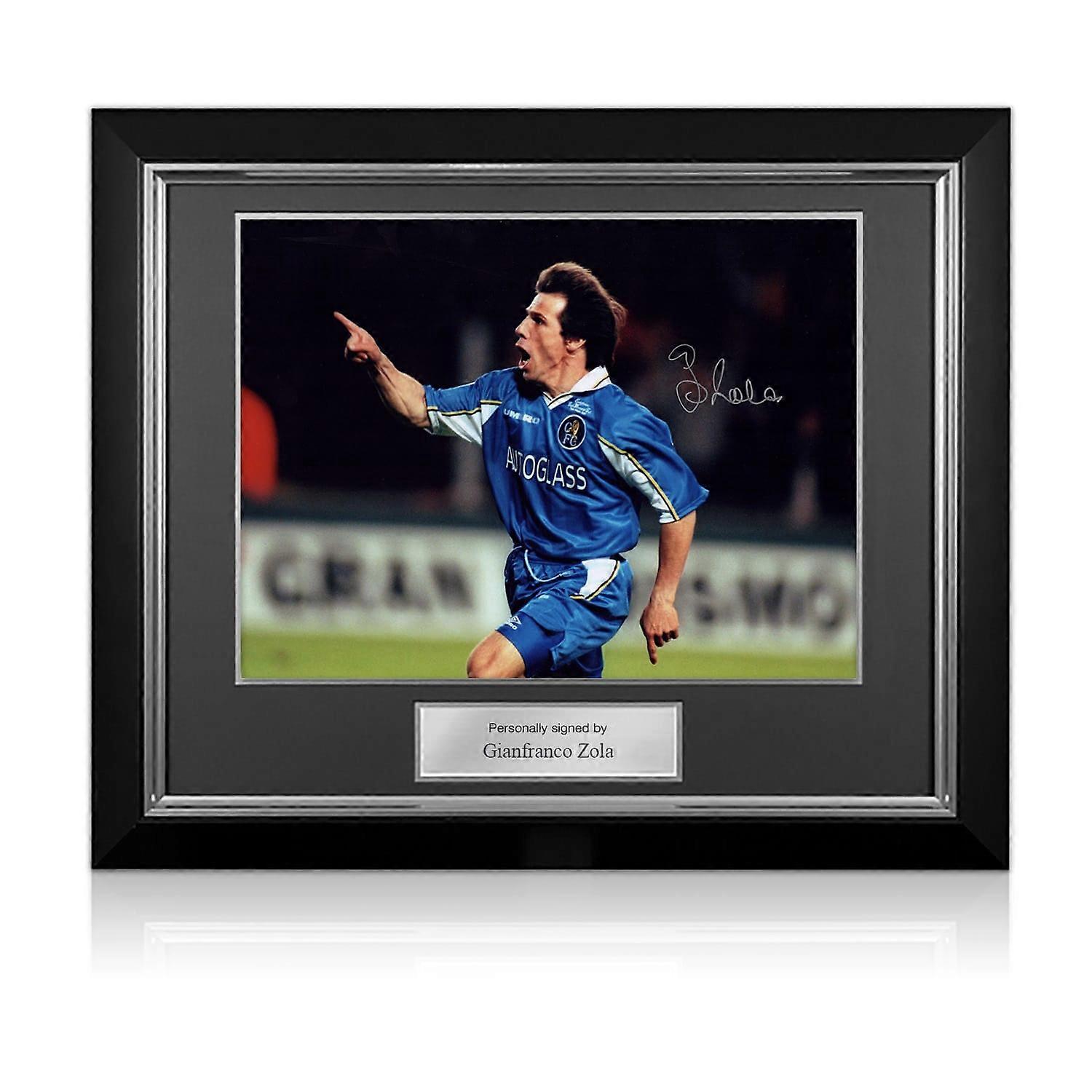 Gianfranco Zola υπέγραψε Τσέλσι ποδόσφαιρο φωτογραφία: 1998 τελικό κύπελλο γκολ. Deluxe Πλαίσιο