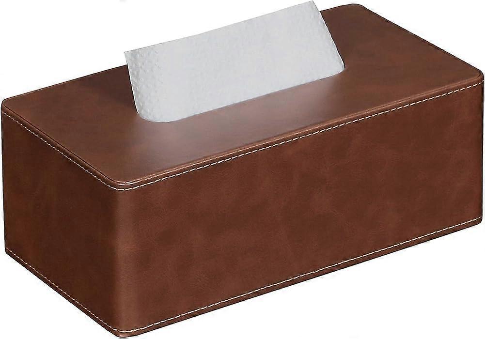 PU Leather Rectangular Tissue Box - Bathroom Decor Holder (Brown)