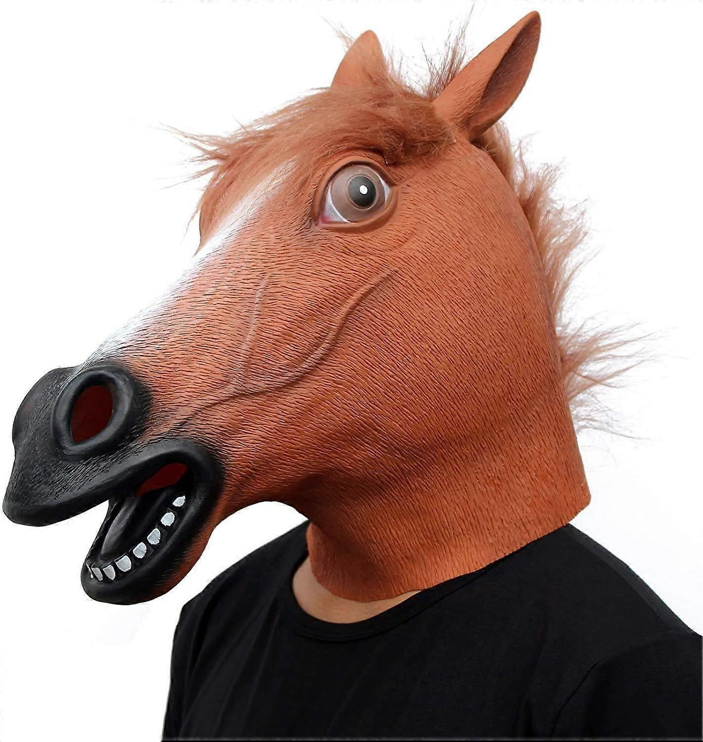 Halloween Costume Party Horse Animal Head Latex Mask(Brown)