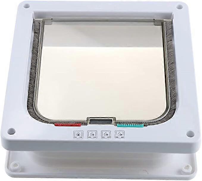 (L,White)Cat Door, 4-Way Lockable Pet Door for Cat, Small Dog, Easy to Install and Use