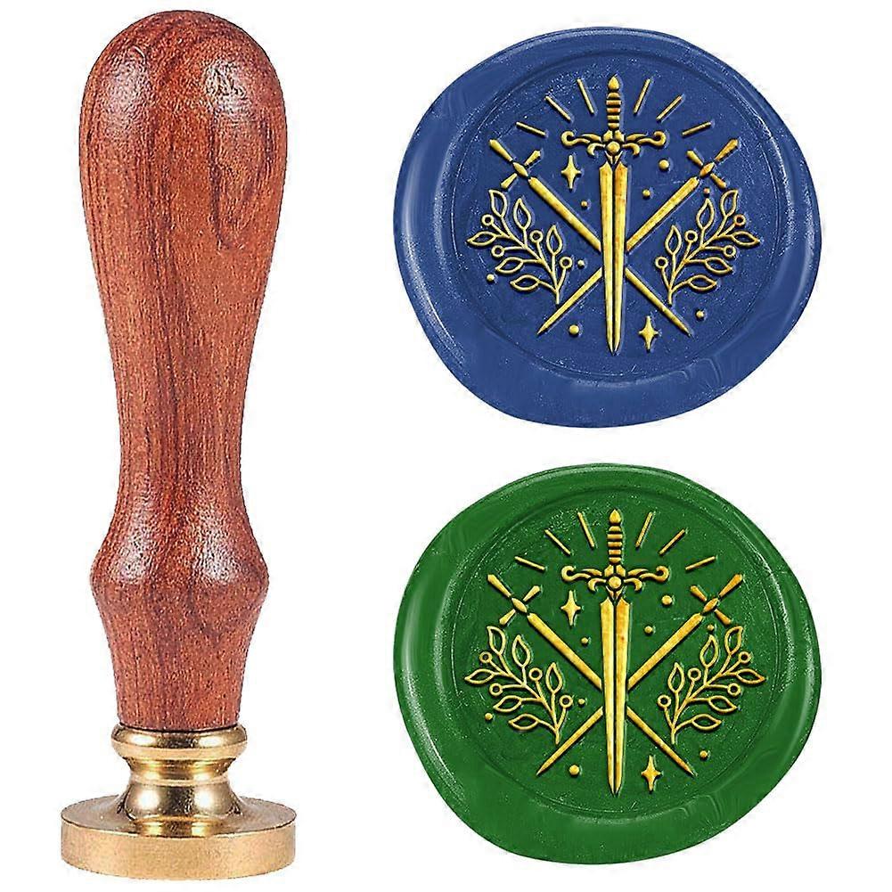 Wax Seal Stamp Set Golden Plated Sealing Wax Stamp Solid Brass Head with Retro Wood Handle for Envelopes Invitations Gift Card Sword 83x22mm Head: 7.5
